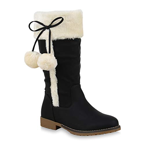 Warm Gefütterte Damen Winterstiefel Kunstfell Stiefel Bequem Schuhe 123822 Schwarz 36 Flandell von stiefelparadies