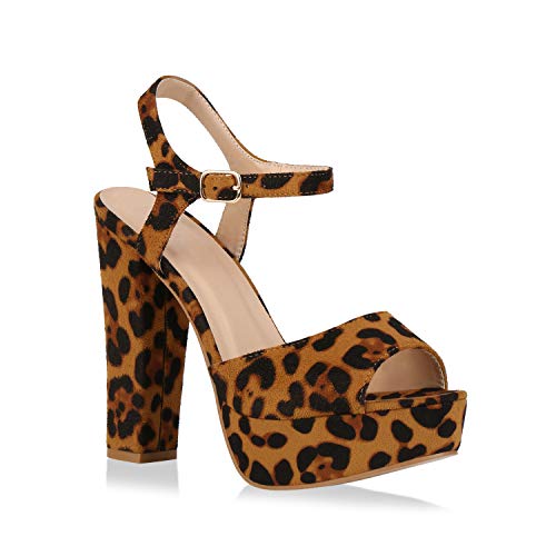 stiefelparadies Damen Pumps Plateausandaletten Party Sandaletten Plateau Abendschuhe 176217 Leopard 36 Flandell von stiefelparadies