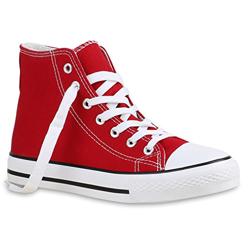 stiefelparadies Damen Schuhe High Top Sneakers Sportschuhe Stoffschuhe Freizeit Schuhe 135084 Rot Avelar 36 Flandell von stiefelparadies