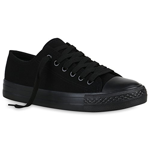 stiefelparadies Damen Sneaker Low Basic Turnschuhe Freizeit Schnürer Stoff Schuhe 158424 Schwarz Berkley 36 Flandell von stiefelparadies