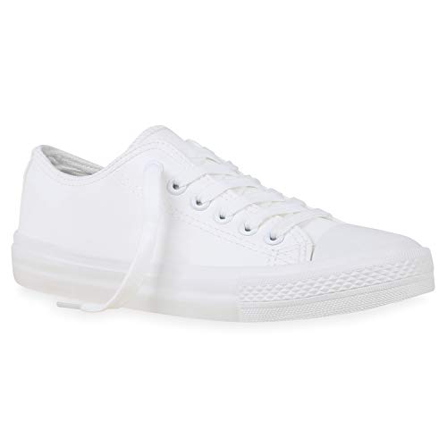 stiefelparadies Damen Sneaker Low Basic Turnschuhe Schnürer Bequeme Schuhe Stoff Freizeitschuhe Schnürschuhe 172732 Weiss Kunstleder 37 Flandell von stiefelparadies