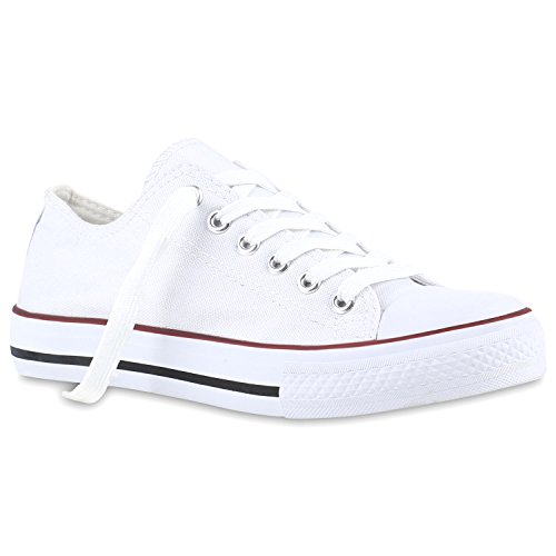 stiefelparadies Damen Sneakers Trendfarben Schnürer Sportschuhe Freizeit Schuhe 139926 Weiss White 39 Flandell von stiefelparadies