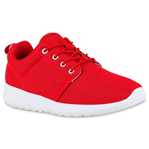 stiefelparadies Damen Sport Übergrößen Trendfarben Runners Sneakers Lauf Fitness Prints Schuhe 119114 Rot Weiss 38 Flandell von Bhgytec