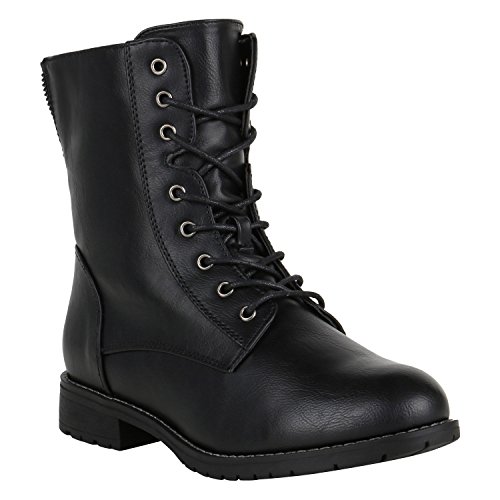 stiefelparadies Damen Stiefel Leicht Gefütterte Stiefeletten Schnürstiefeletten Schuhe 150124 Schwarz Berkley 40 Flandell von stiefelparadies