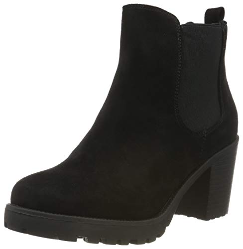 stiefelparadies Damen Stiefeletten Chelsea Boots Wildleder-Optik Schuhe High Heel Booties Profilsohle 105430 Schwarz 41 Flandell von stiefelparadies