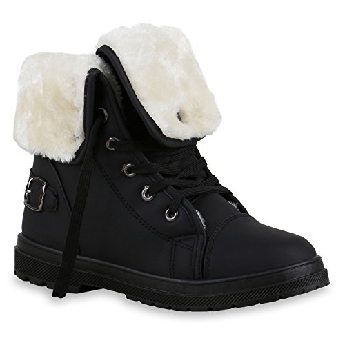 stiefelparadies Damen Worker Boots Warm gefüttert mit Blockabsatz Schuhe 127189 Schwarz Brito 36 Flandell von stiefelparadies