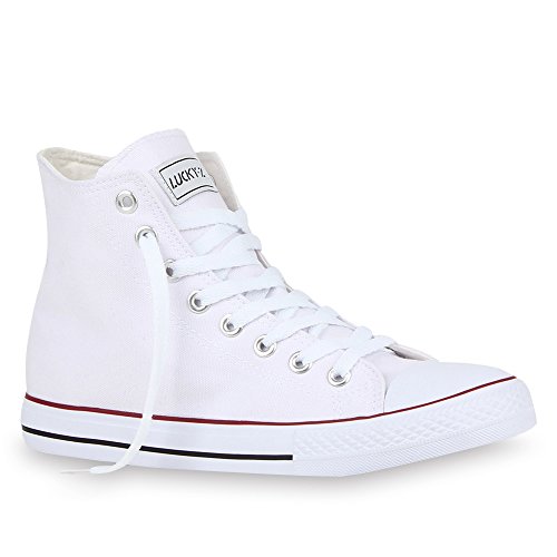 stiefelparadies Herren High Top Sneakers Schnürer Sportschuhe 54123 Weiss Ambler Rotstreifen 39 Flandell von stiefelparadies