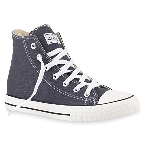 stiefelparadies Herren Schuhe High Top Sneakers Sportschuhe Stoffschuhe Freizeit Schuhe 142809 Dunkelgrau Ambler 38 Flandell von stiefelparadies