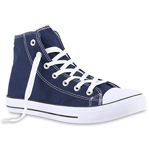 stiefelparadies Herren Schuhe Sneakers High Top Sportschuhe Freizeit Schnürer Stoffschuhe 140043 Dunkelblau Cabanas 37 Flandell von stiefelparadies