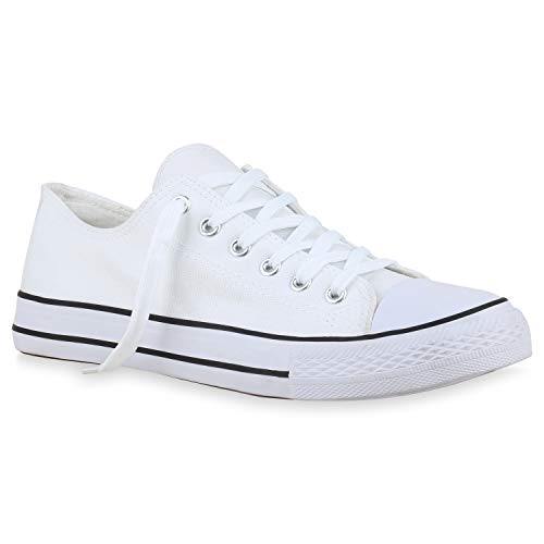 stiefelparadies Herren Sneaker Low Turnschuhe Schnürer Bequeme Canvas Schuhe Basic Stoff Freizeitschuhe 184141 Weiss White 41 Flandell von stiefelparadies