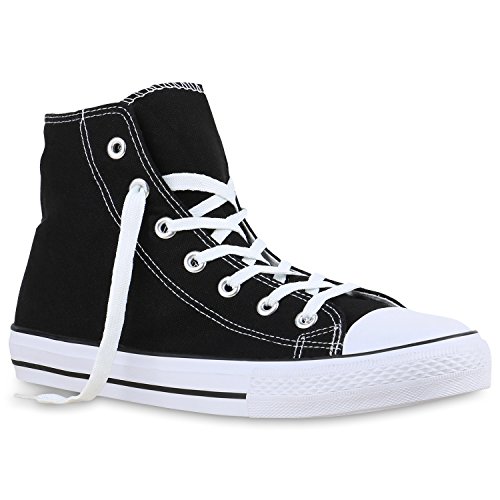 stiefelparadies Herren Sneakers High Top Sportschuhe Stoffschuhe Freizeit Schuhe 135865 Schwarz Brooklyn 40 Flandell von stiefelparadies