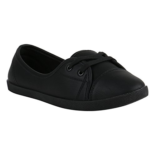 stiefelparadies Klassische Damen Ballerinas Sportliche Stoff Slipper Flats Sneakers Slip-ons viele Farben Schuhe 138950 Schwarz Glatt 38 Flandell von stiefelparadies