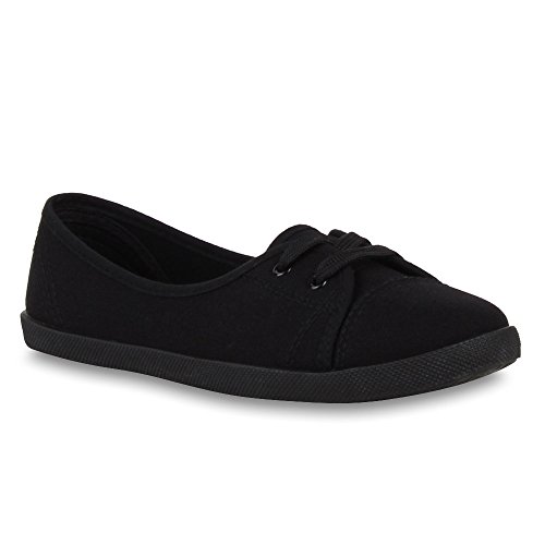 stiefelparadies Klassische Damen Ballerinas Sportliche Stoff Slipper Flats Sneakers Slip-ons viele Farben Schuhe 49744 Schwarz 41 Flandell von stiefelparadies