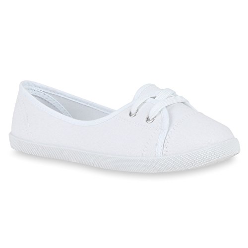 stiefelparadies Klassische Damen Ballerinas Sportliche Stoff Slipper Flats Sneakers Slip-ons viele Farben Schuhe 49747 Weiss 40 Flandell von stiefelparadies