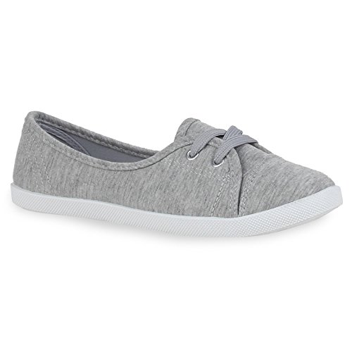 stiefelparadies Klassische Damen Ballerinas Sportliche Stoff Slipper Flats Sneakers Slip-ons viele Farben Schuhe 55297 Grau 38 Flandell von stiefelparadies