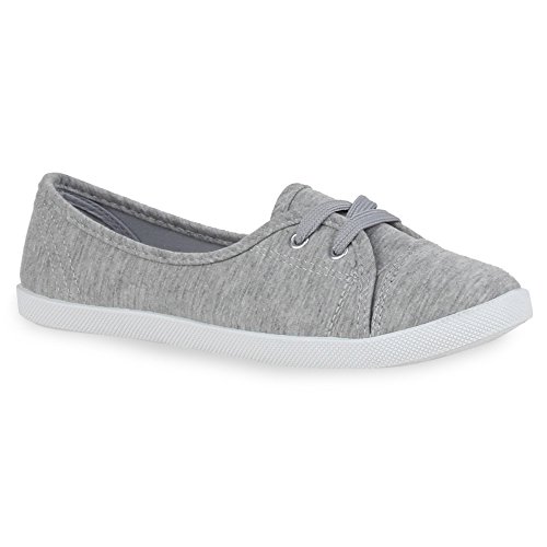 stiefelparadies Klassische Damen Ballerinas Sportliche Stoff Slipper Flats Sneakers Slip-ons viele Farben Schuhe 55297 Grau 41 Flandell von stiefelparadies