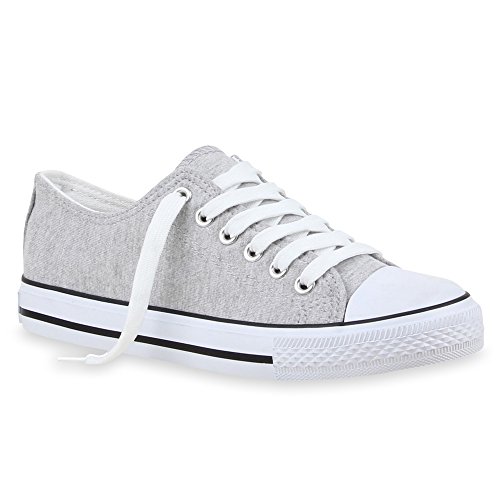 stiefelparadies Sportliche Damen Low Sneakers Bequeme Freizeit Schuhe 69819 Hellgrau Agueda 39 Flandell von stiefelparadies