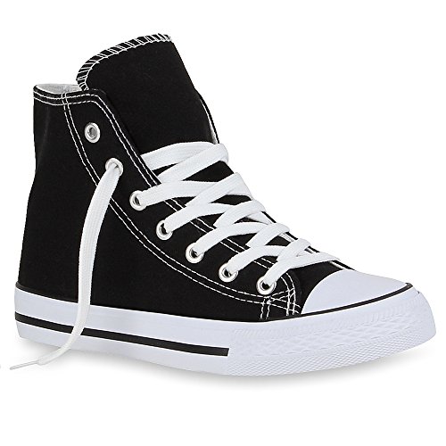 stiefelparadies Sportliche Damen Sneakers High Top Freizeit Turn Schuhe 25851 Schwarz 38 Flandell von stiefelparadies