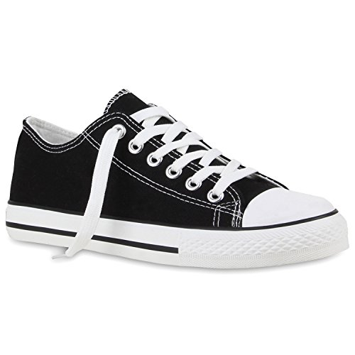 stiefelparadies Sportliche Herren Sneakers Low Flache Turnschuhe Stoffschuh Ösen 110949 Schwarz Cabanas 40 Flandell von stiefelparadies