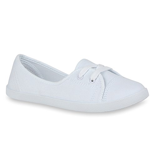 stiefelparadies Sportliche Sneakers Damen Ballerinas Denim Stoff Schnürer Halb Muster Lochung Flats Camouflage Spitze Schuhe 15431 Weiss 39 Flandell von stiefelparadies