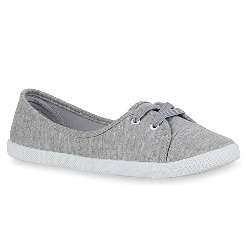 stiefelparadies Sportliche Sneakers Damen Ballerinas Denim Stoff Schnürer Halb Muster Lochung Flats Camouflage Spitze Schuhe 15434 Hellgrau 38 Flandell von stiefelparadies