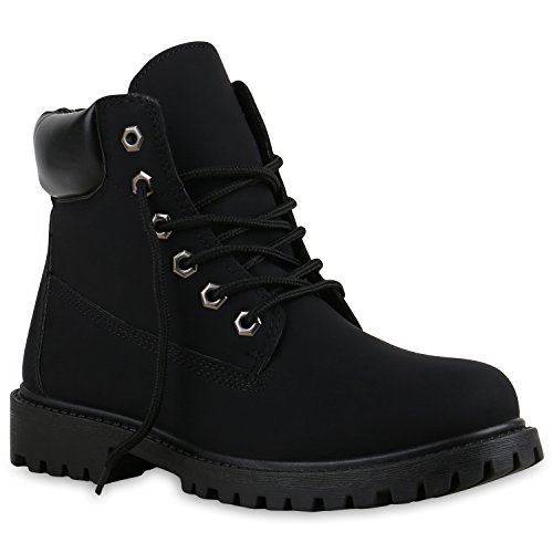 stiefelparadies UNISEX Damen Herren Boots Bequeme Worker Boots Profilsohle Outdoor Schuhe 137312 Schwarz Total Brooklyn 36 Flandell von stiefelparadies