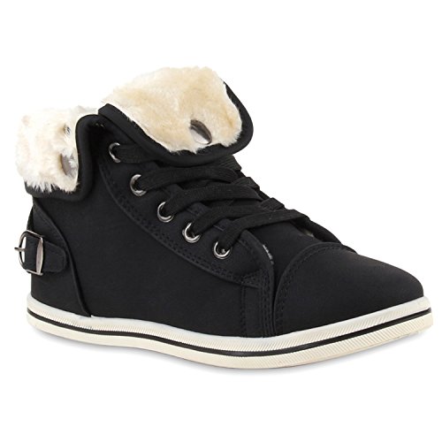 stiefelparadies Warme Damen Sneakers Winter Sport Schnürer Gefüttert Schuhe 127503 Schwarz Schnürer 39 Flandell von stiefelparadies
