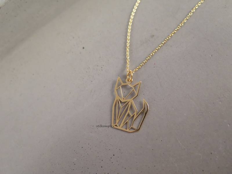 925 Sterling Silber Kette - Origami Fuchs Vergoldet Waldtier Tier Halskette Zierlich Tierkette Fein Lasercut Liebe Geschenk Schmuck Tiere von stilkomplex