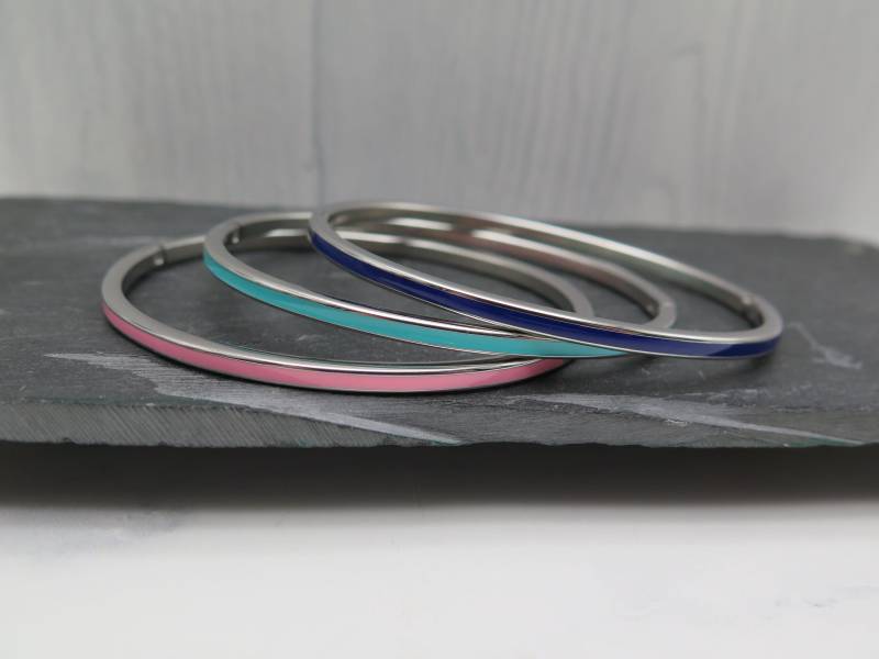 Armreif Farbwahl - Schlicht Emaille Rosa Türkis Oder Blau Edelstahl Schmal Versilbert Geometrisch Liebe Geschenk Boho Hochzeit Freundin von stilkomplex