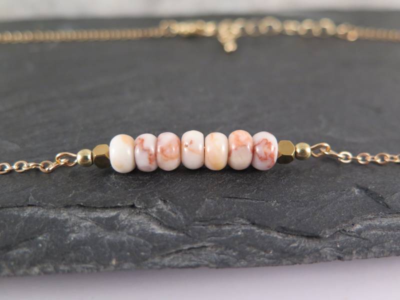 Halskette - Steinreihe Coral Color Halbedelsteine Aufgereiht Feine Kette Vergoldet von stilkomplex