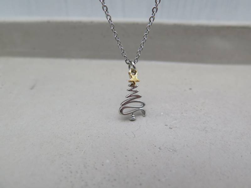 Kette - Weihnachtsbaum Spirale Mit Stern Bicolor Versilbert Halskette Weihnachten Winter Advent Weihnachtszeit Schnee Schmuck Geschenk Süß von stilkomplex