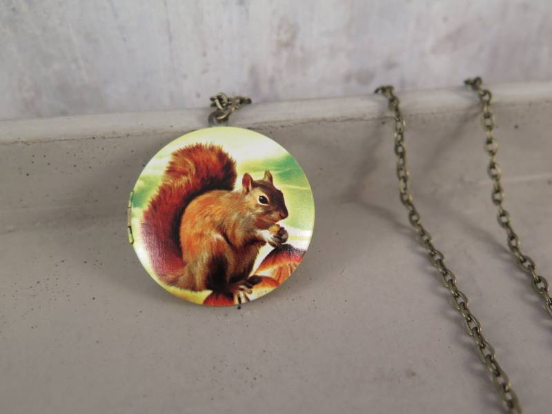 Medaillonkette - Eichhörnchen Kette Bronzefarben Mit Dem Wald Tier Tolles Geschenk von stilkomplex