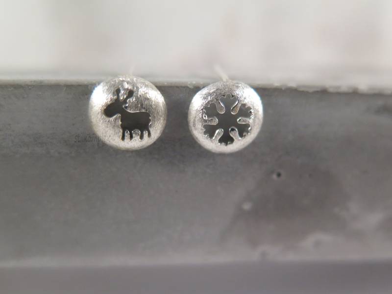 Ohrstecker - Bezaubernde Winterzeit Ii Versilbert Ausgestanzte Schneeflocke Hirsch Weihnachten Winter Schnee Elch Schmuck Ohrschmuck Trend von stilkomplex