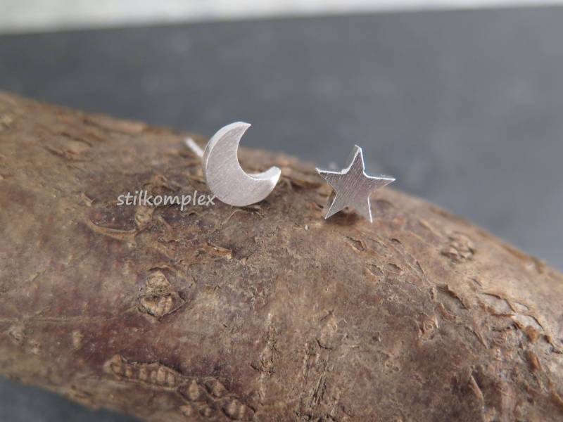 Ohrstecker - Mond Stern Versilbert Halbmond Sterne Planeten Himmel Silber Liebe Stecker Ohrringe Weltall Himmelskörper Geschenk Schmuck von stilkomplex