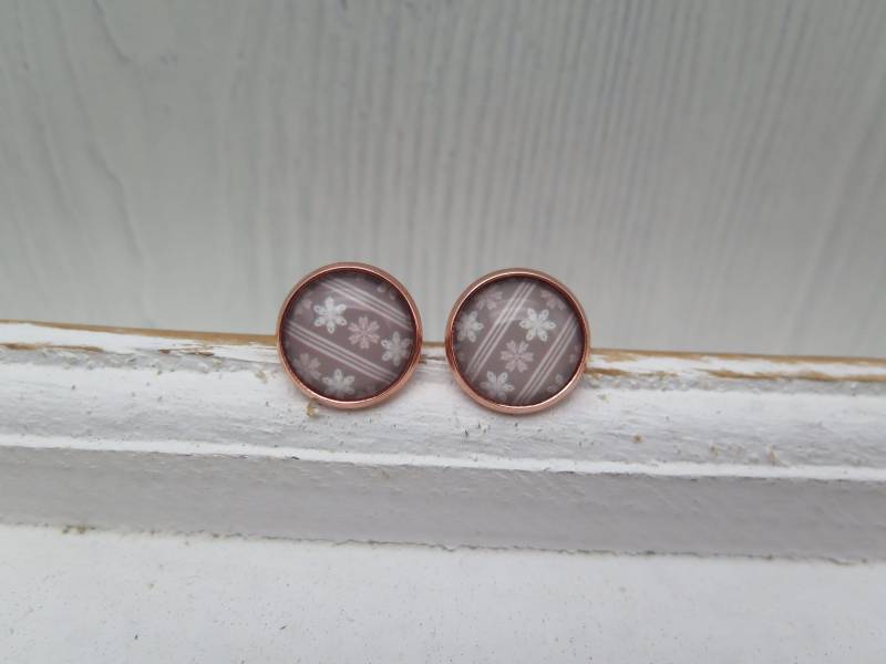 Ohrstecker Weihnachten - Muster Schneeflocken Weiss Beige Rosa Roségold Ohrringe Vintage Stil Advent Retro Winter Schmuck Geschenk Schnee von stilkomplex