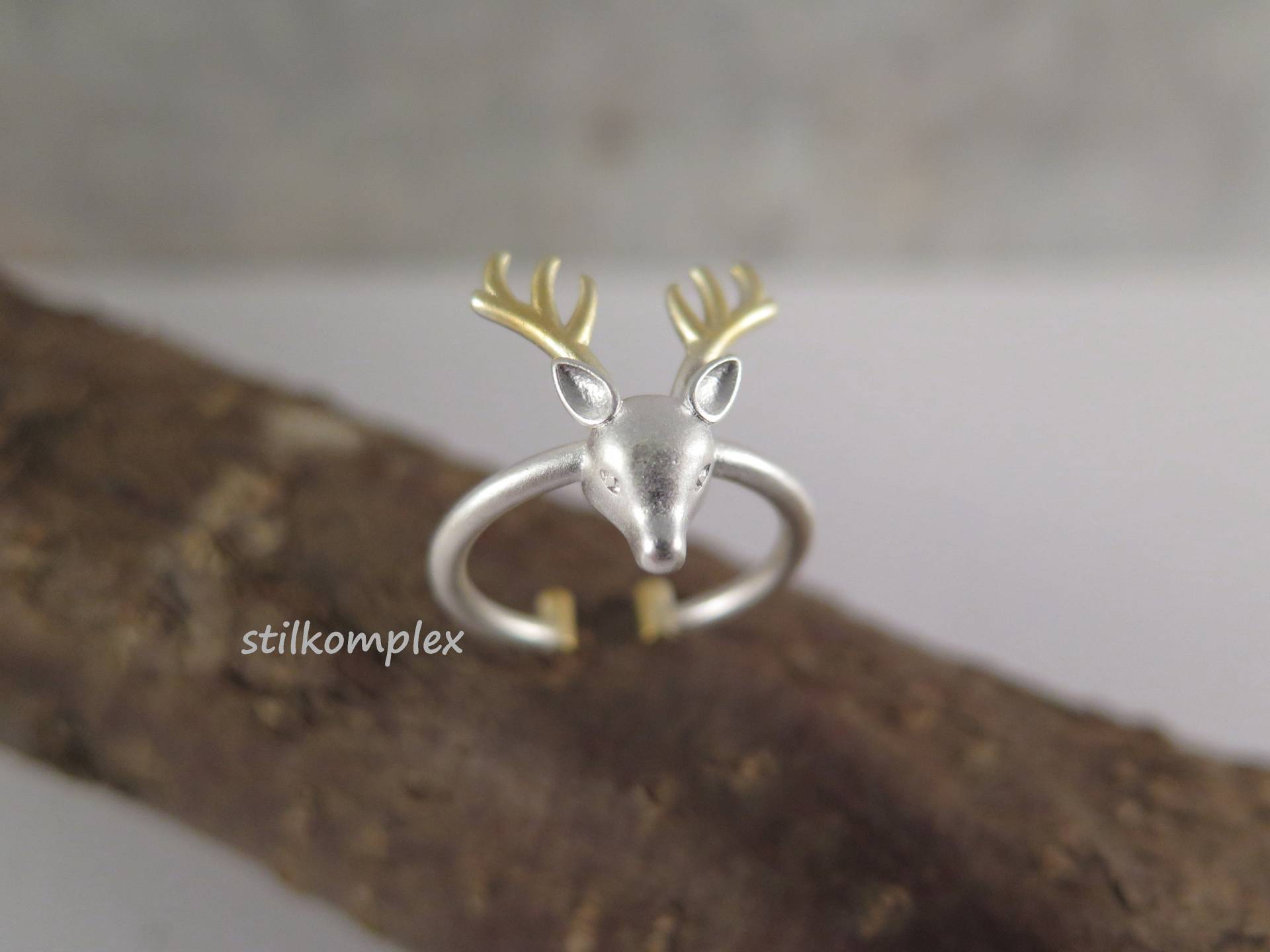 Ring - Hirsch Versilbert Vergoldet Liebe Natur Geschenk Verstellbar Schmuck Hirschring Geweih Wald Tier Winter Weihnachten Herbst Advent von stilkomplex
