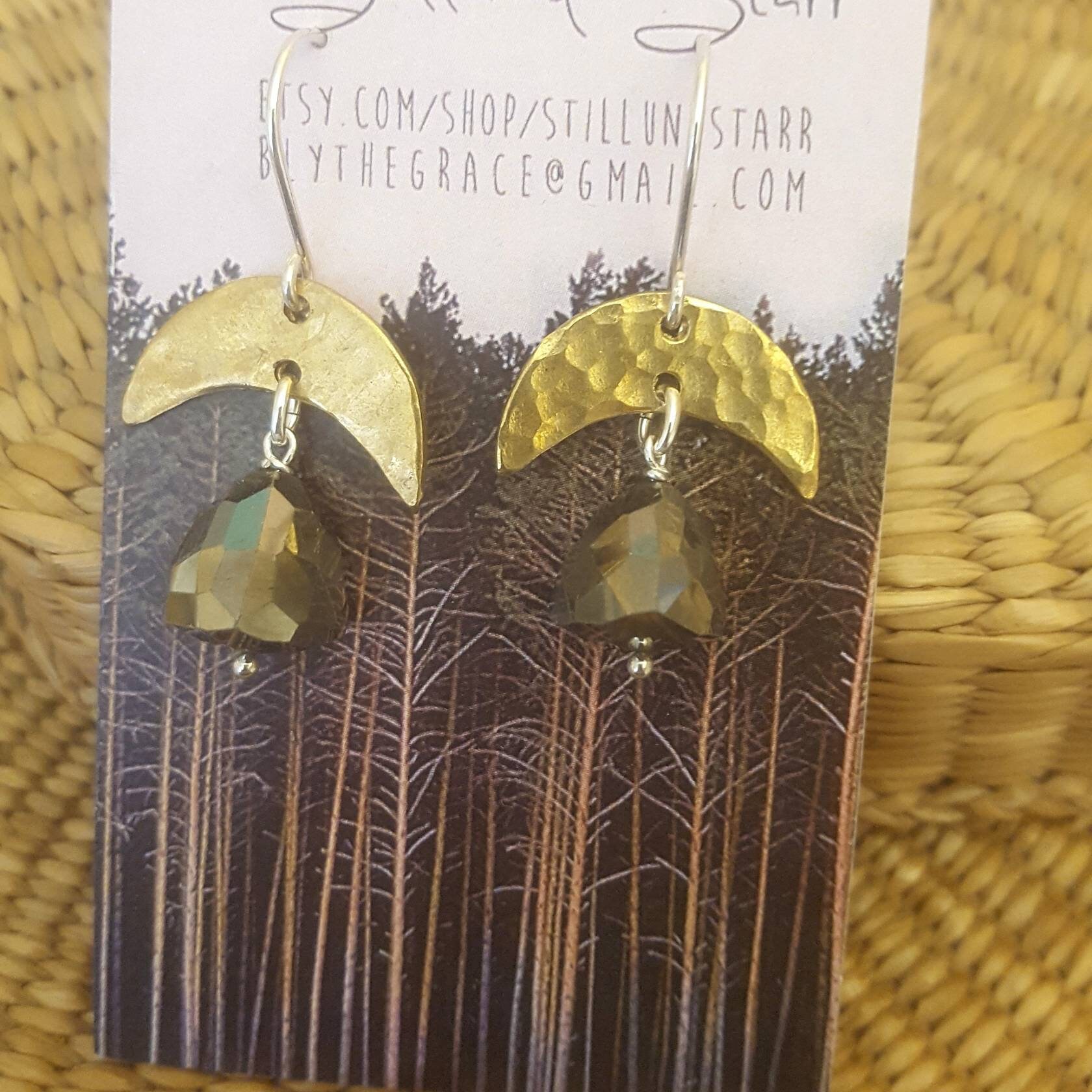 Pyrit + Bronze Halbmond Ohrringe Mit 925 Silber Pyrit + Bronze Halbmond Ohrringe Mit 925 Silber von stillundstarr