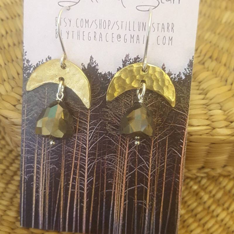 Pyrit + Bronze Halbmond Ohrringe Mit 925 Silber Pyrit + Bronze Halbmond Ohrringe Mit 925 Silber von stillundstarr