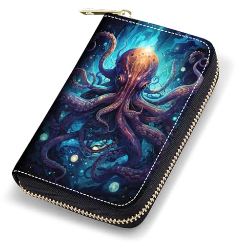 stmedazm Kreditkartenetui für Damen, RFID-blockierend, kleines Leder-Kartenetui mit Reißverschluss, Akkordeon-Brieftaschen, Aquarell-Kunst, Meeresschildkröte, stm-Card Cases-089 von stmedazm