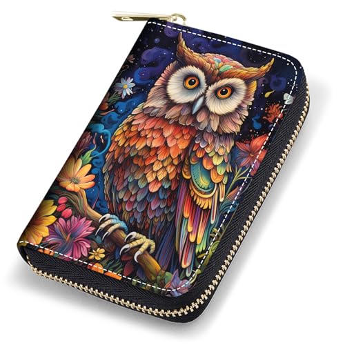 stmedazm Kreditkartenetui für Damen, RFID-blockierend, kleines Leder-Kartenetui mit Reißverschluss, Akkordeon-Brieftaschen, Aquarell-Kunst, Meeresschildkröte, stm-Kartenhüllen-112 von stmedazm