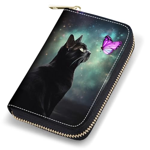 stmedazm Kreditkartenetui für Damen, RFID-blockierend, kleines Leder-Kartenetui mit Reißverschluss, Akkordeon-Brieftaschen, Wolf unter dem Mond, stm-Card Cases-025 von stmedazm