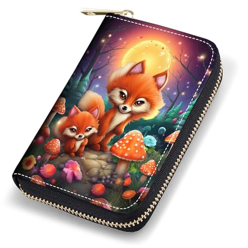 stmedazm Kreditkartenetui für Damen, RFID-blockierend, kleines Leder-Kartenetui mit Reißverschluss, Akkordeon-Brieftaschen, Wolf unter dem Mond, stm-Card Cases-027 von stmedazm
