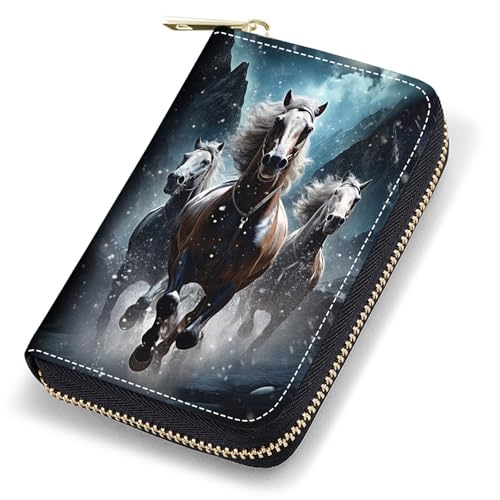 stmedazm Kreditkartenetui für Damen, RFID-blockierend, kleines Leder-Kartenetui mit Reißverschluss, Akkordeon-Brieftaschen, Wolf unter dem Mond, stm-Karten-Hüllen-013 von stmedazm