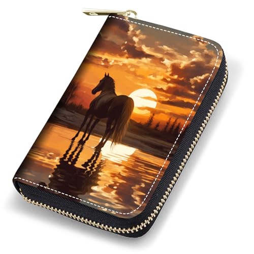 stmedazm Kreditkartenetui für Damen, RFID-blockierend, kleines Leder-Kartenetui mit Reißverschluss, Akkordeon-Brieftaschen, Wolf unter dem Mond, stm-Kartenetui-039 von stmedazm