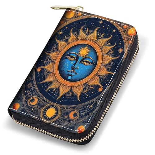 stmedazm Kreditkartenetui für Damen, RFID-blockierend, kleines Leder-Kartenetui mit Reißverschluss, Akkordeon-Brieftaschen, mexikanische Flagge, Maya-Azteken-Totem, stm-Kartenhüllen-189 von stmedazm