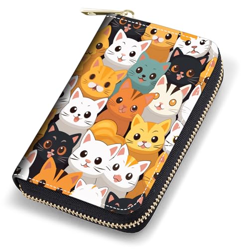 stmedazm Kreditkartenetui für Damen, RFID-blockierend, kleines Leder-Kartenetui mit Reißverschluss, Akkordeon-Brieftaschen, niedliche Cartoon-Katzen, stm-Card Cases-041 von stmedazm