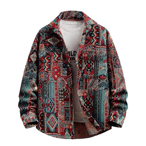 stmoitz Azteken-Shacket Herbstjacke, Brokat, Jacquard, ethnischer Karomuster, Knopfleiste, lässig, Frühling, mittelschwerer Mantel, Rot/Ausflug, einfarbig (Getaway Solids), Groß von stmoitz