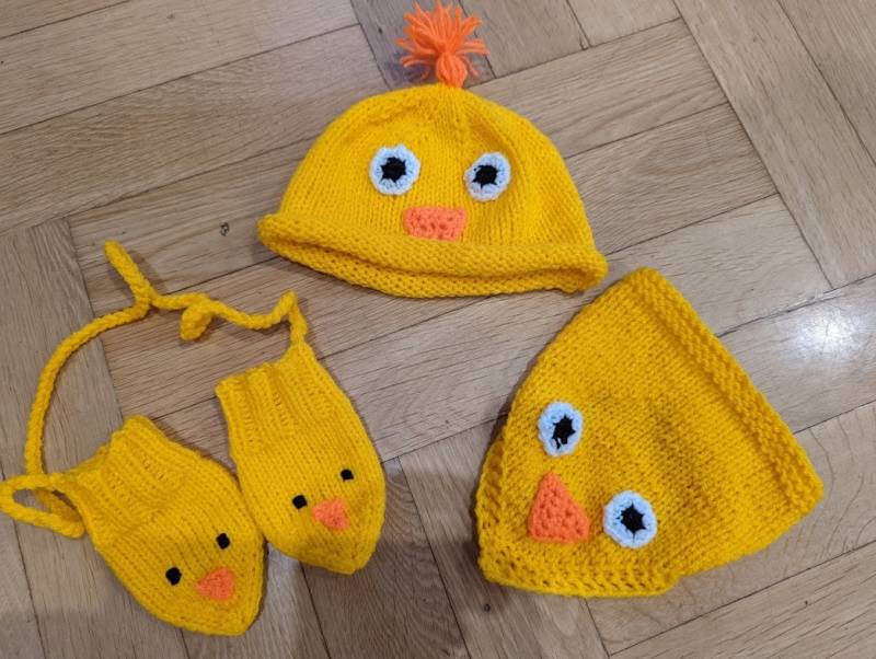 3Tlg. Babyset Gestrickt Gelb Entchen Sonderpreis von stoeberbude