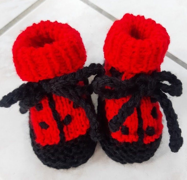 Babyschuhe Strickschuhe Marienkäfer Größe Wählbar von stoeberbude