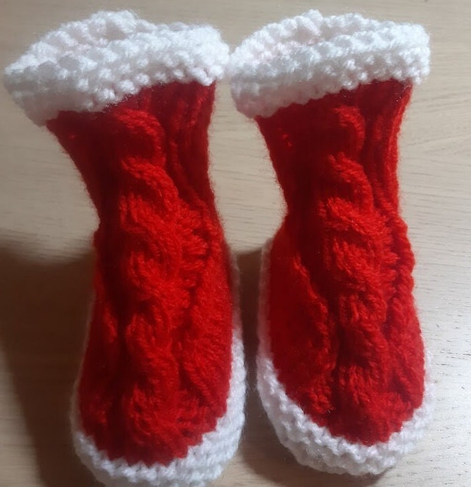 Babystiefelchen Strickschuhe Babyschuhe Gestrickt Rot Weiß Gr. 62 Sonderpreis von stoeberbude